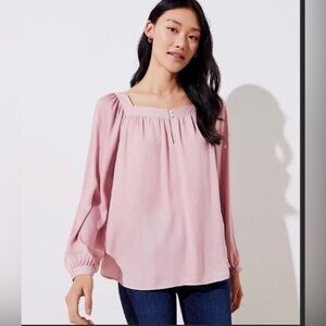 LOFT Pink Square-Neck Long Sleeve Blouse